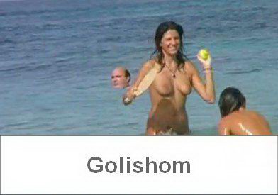 Nudists play ball on the sea