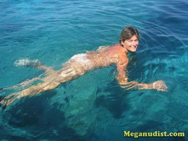 Nudists swim in the summer