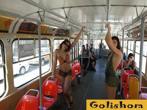 Naked girls on the bus in public