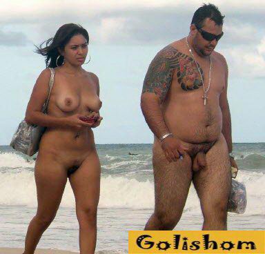 Nudist couples in love on the beaches photos