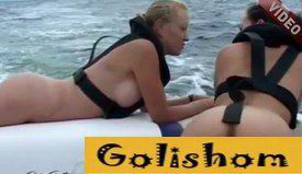 Nudist girls ' trip to the island by boat video